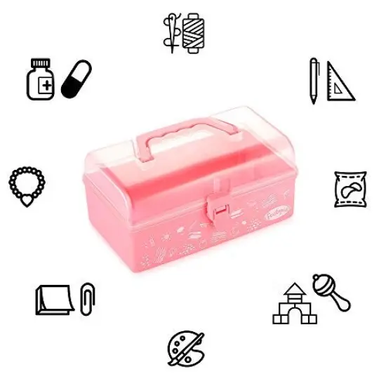Funtopia Plastic Art Box for Kids, Multi-Purpose Portable Storage Box/Sewing Box/Tool Box for Kids' Toys, Craft and Art Supply, School Supply, Office Supply - Pink {2}
