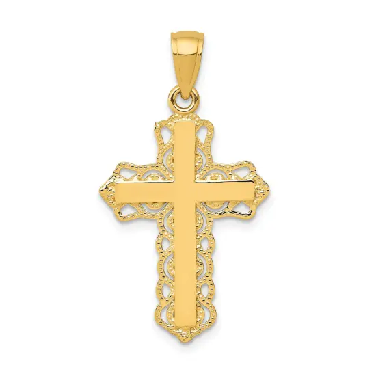 14K Gold Lace Trim Cross Pendant Charm Jewelry 30mm x 17mm {1}