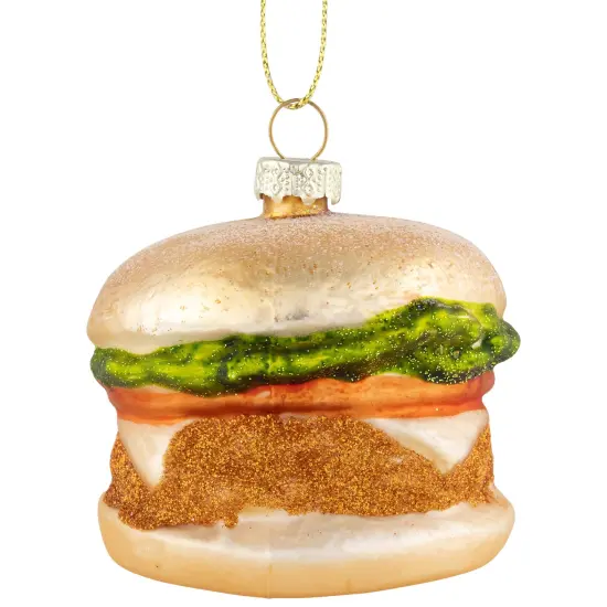 Northlight 2.5" Glittered Golden Cheeseburger Glass Hanging Christmas Ornament {4}