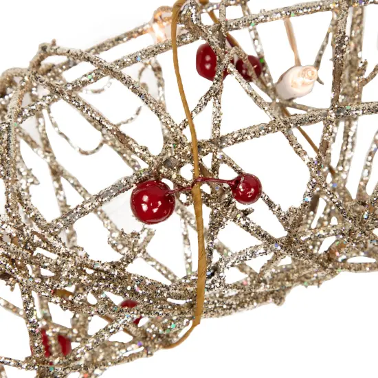 Northlight 18" Pre-Lit Champagne Gold Glittered Rattan Berry Artificial Christmas Wreath - Clear Lights {6}