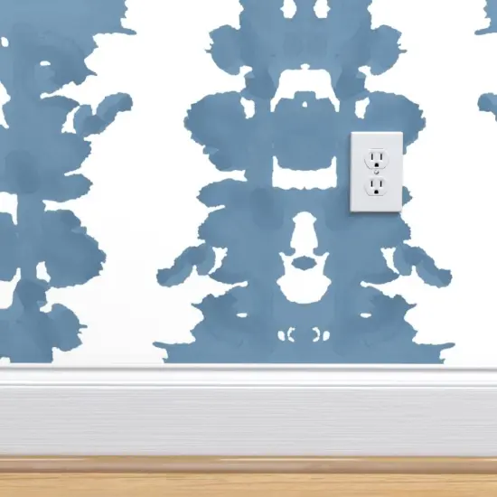 Pre-Pasted Wallpaper 2FT Wide Inkblot Stripe Blue White Denim Large Scale Abstract Modern Custom Pre-pasted Wallpaper by Spoonflower {4}