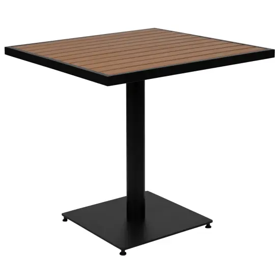 Merrick Lane Kersey Outdoor Patio Table All-Weather 30" Square Dining Table with Faux Teak Poly Slats - Steel Frame {1}