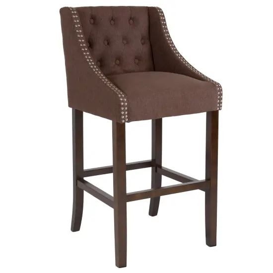 Merrick Lane Hadleigh Upholstered Barstool 30" High Transitional Tufted Barstool with Accent Nail Trim Black LeatherSoft {6}