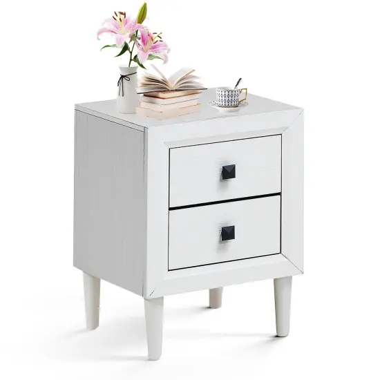 Multi-Purpose Wooden Bedside Nightstand with 2 Drawers Suitable for Any Room White {1}