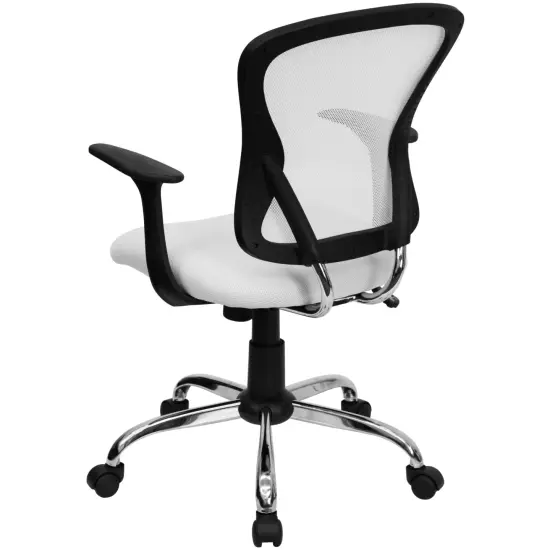 Emma and Oliver Mid-Back Mesh Swivel Task Office Chair with Chrome Base and Arms White {4}