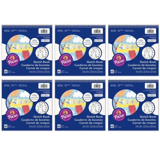 Sketch Book, White, 9" x 9", 40 Sheets, Pack of 6 {1}
