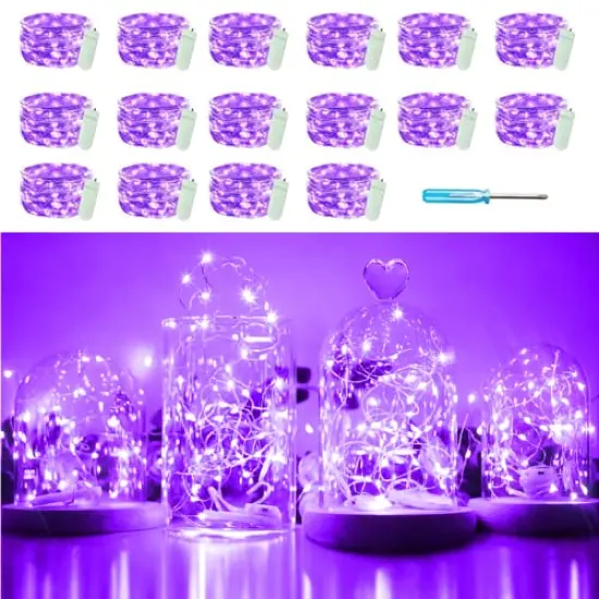 16 Packs 20 LED Purple Fairy String Lights Battery Operated Waterproof 6.6 Feet Silver Copper Wire Firefly Starry Moon Lights for DIY Bottle Costume Wedding Party Bedroom Table Decor {2}