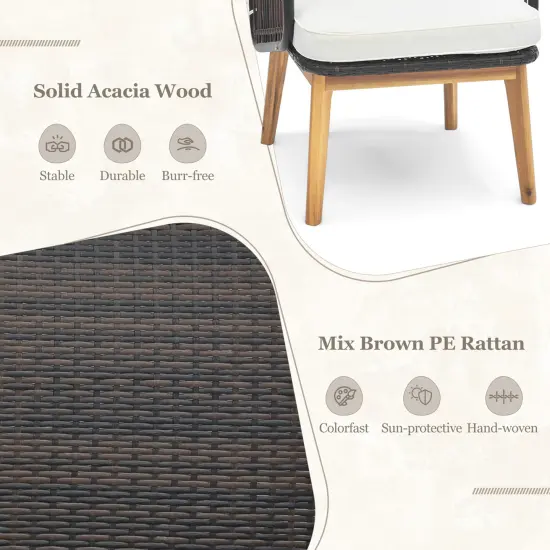 Costway 3 PCS Patio Furniture Set with Cushioned Chairs and Tempered Glass Side Table {6}