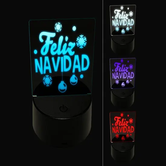 Feliz Navidad Spanish with Christmas Ornaments and Snowflakes 3D Illusion LED Night Light Sign Nightstand Desk Lamp {1}