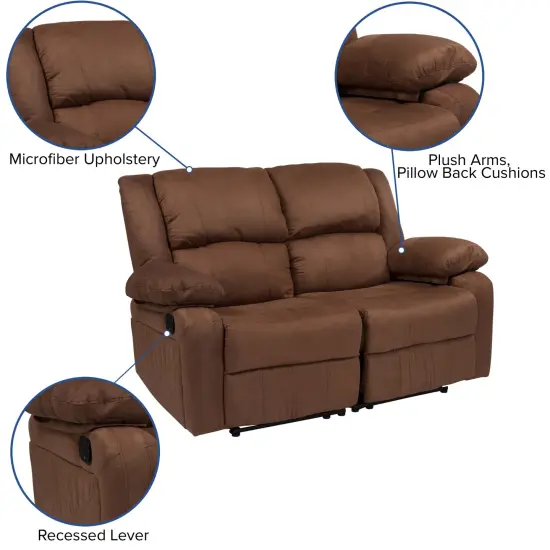 Emma and Oliver Bustle Back Loveseat with Two Built-In Recliners Black LeatherSoft {9}