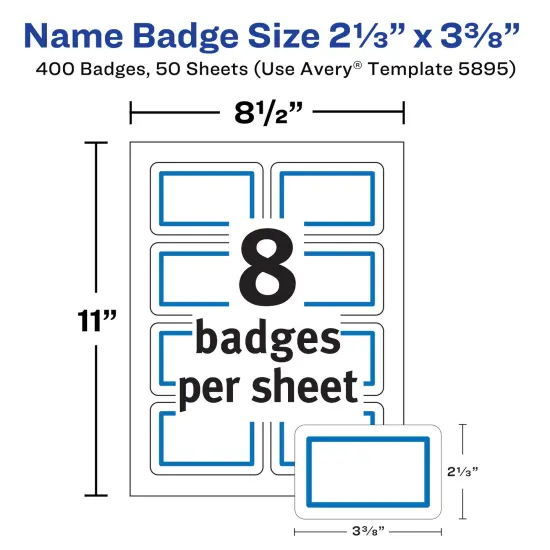 Avery Flexible Printable Name Tags, 2-1/3" x 3-3/8", White with Blue Border, 400 Removable Name Badges (05895) {4}