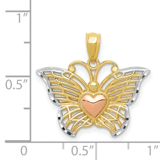 14K Tri Color Gold Butterfly Heart Charm FindingKing Jewerly 19mm x 21mm {4}