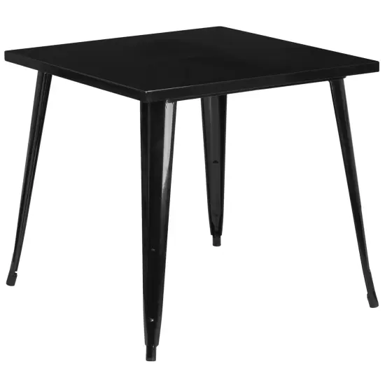 Merrick Lane Baird 31.75" Square Metal Dining Table for Indoor and Outdoor Use Black {2}