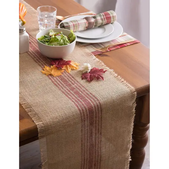 DII Barn Red Middle Stripe Burlap Table Runner, 14x108 inches {6}