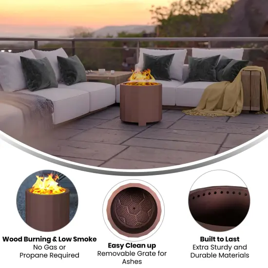 Merrick Lane Aries Portable Steel Smokeless Wood Burning Outdoor Firepit with Waterproof Cover Bronze {2}