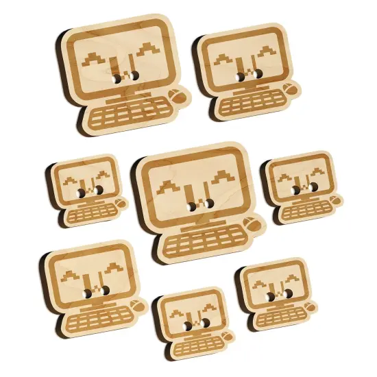 Cute Kawaii Computer Face Emoticon Wood Buttons for Sewing Knitting Crochet DIY Craft {7}