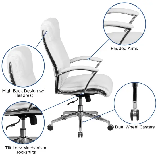 Merrick Lane Lombard High-Back Office Chair with Padded Arms Ergonomic Executive Swivel Task Chair with Headrest White {2}