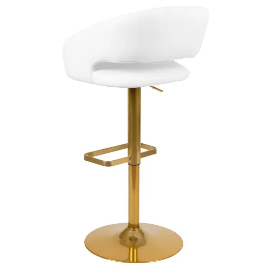 Merrick Lane Rothko Modern Bar Stool Rounded Mid-Back Stool With Height Adjustable Swivel Seat WhiteVinyl/GoldFrame {4}