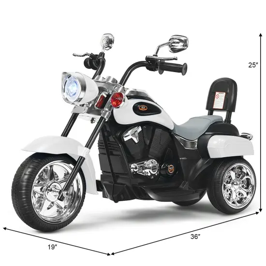 6V Chopper Style Motorcycle with Bright Headlight and Cheering Music Perfect Gift to Kids White {5}