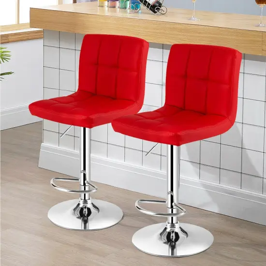 Set of 2 Square Swivel Adjustable PU Leather Bar Stools with Back and Footrest Red {6}