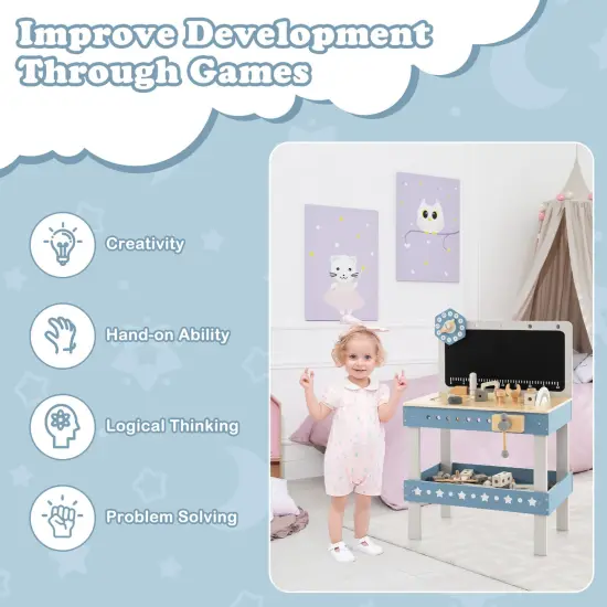 Kids Play Tool Workbench Set With 61 Pcs Tool And Parts Set-blue {5}