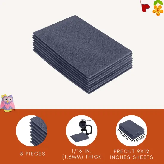 FabricLA Acrylic Felt Sheets for Crafts - Precut 9" X 12" Inches (20 cm X 30 cm) Felt Squares - Use Felt Fabric Craft Sheets for DIY, Hobby, Costume, and Decoration | Heather Grey - 8 Pieces {4}