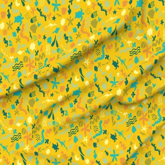 Various Fabrics by the Yard or Fat Quarter Ocean Friends Mustard Yellow Aquatic Sea Creatures Beach Custom Printed Fabric by Spoonflower {6}