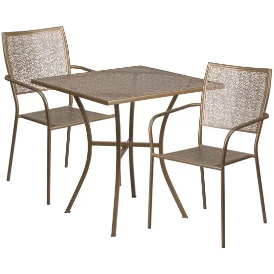 Emma and Oliver Commercial Grade 28" Square Metal Garden Patio Table Set w/ 2 Square Back Chairs Black {5}