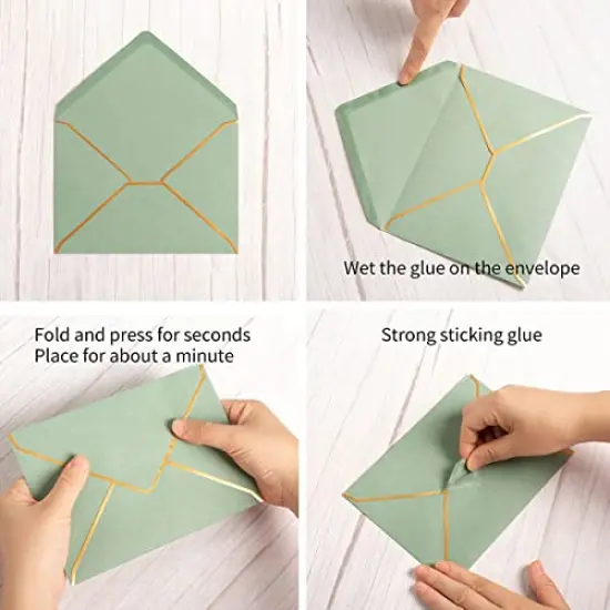 50 Pack A7 Envelopes 5 x 7 Card Envelopes Self-Adhesive V Flap Envelopes with Gold Border for Office, Wedding Gift Cards, Invitations, Graduation, Baby Shower, Parties (Sage Green) {6}