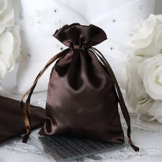 60 pcs 4x6 Satin Favor Drawstring Bags Chocolate brown {2}