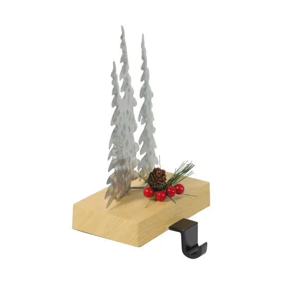 Northlight Galvanized Christmas Trees with Wooden Base Stocking Holder - 8.5" Silver {3}