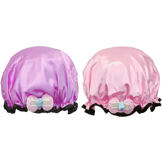 Wrapables Fun and Novelty Double Layer Waterproof Shower Caps for Kids (Set of 2) Precious Bow {1}