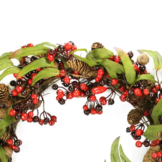 DAK Leafy Mixed Berry and Pine Cone Artificial Christmas Wreath - 24" - Unlit Red {3}