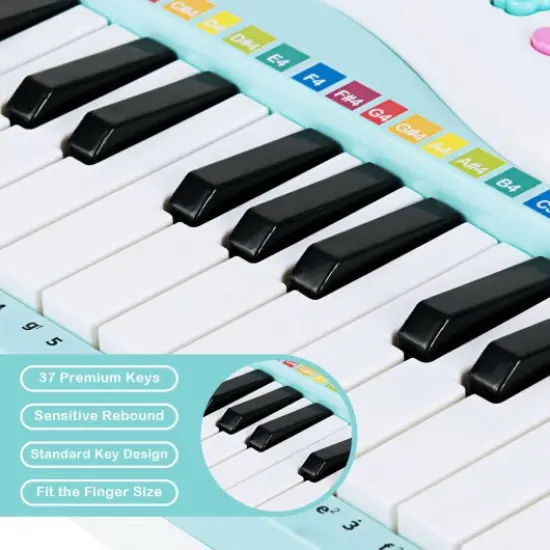 37-Key Electronic Piano with Microphone, Music Score and USB Blue {2}