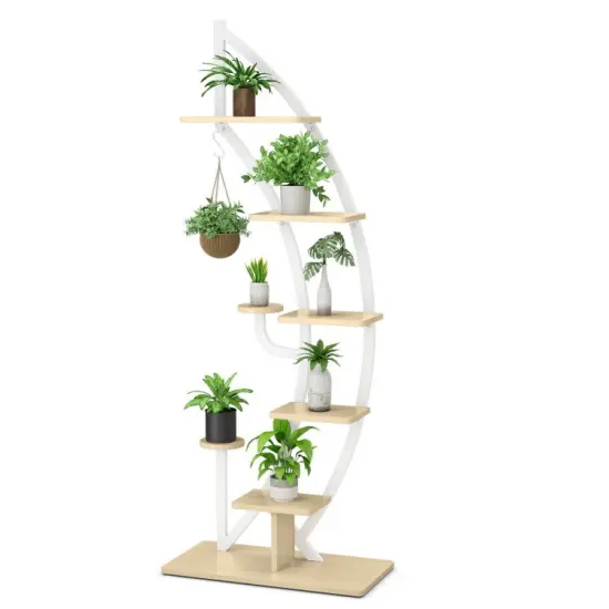6 Tier 9 Potted Metal Plant Stand Holder Display Shelf with Hook White {6}