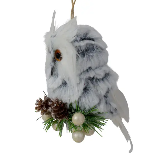 Northlight 6" White Owl with Pinecones and Berries Christmas Ornament {5}