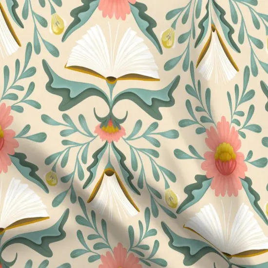 Various Fabrics by the Yard or Fat Quarter Library Book Pink Coral Damask Reading Hidden Whimsical Custom Printed Fabric by Spoonflower {5}
