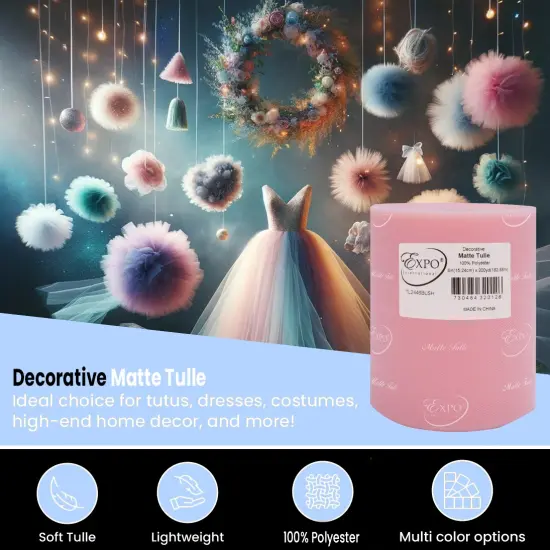 Decorative Matte Tulle Spool of 6 Inch X 200 yards Light Pink {5}