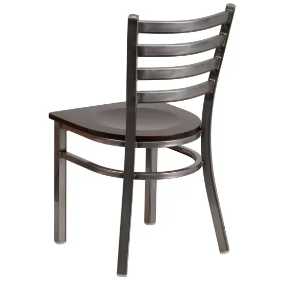 Emma and Oliver Clear Coated Ladder Back Metal Restaurant Dining Chair Walnut/ClearCoated {4}