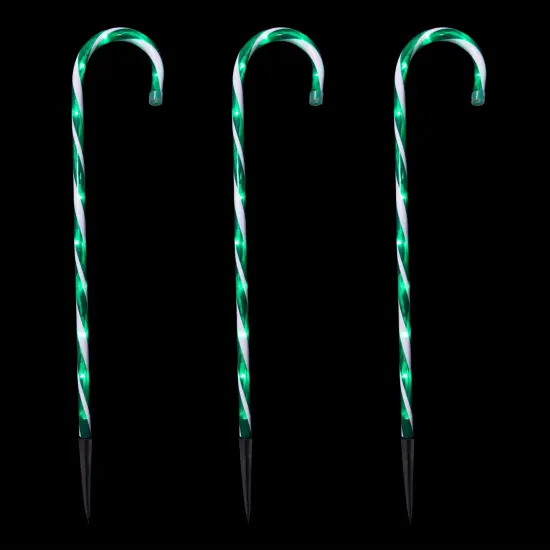 Northlight Lighted Twinkle Candy Cane Christmas Outdoor Pathway Markers - 26" - Green and White - Set of 3 {4}
