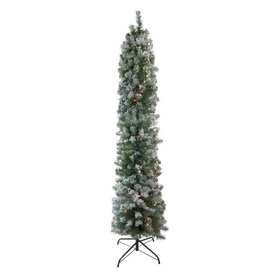 Northlight 6' Pre-Lit Pencil Flocked Green Pine Artificial Christmas Tree - Clear Lights {1}