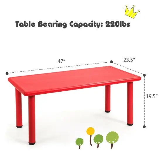 Kids Plastic Rectangular Play Table with Steel Pipe Suitable for Indoor or Outdoor Use Red {5}