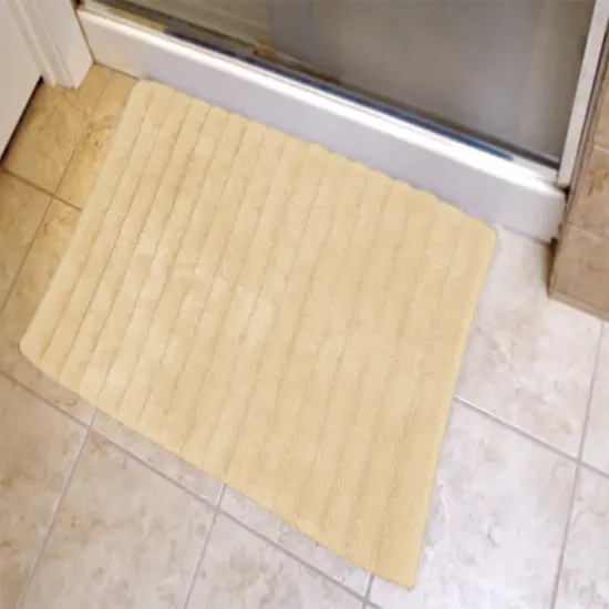 Contemporary Home Living 17" x 24" Cream White Ribbed Woven Rectangular Trendy Bath Rug {5}
