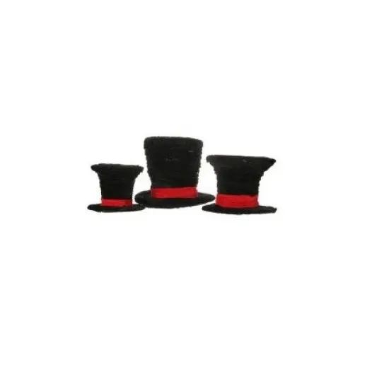 TJ's Christmas Set of 3 Black Velveteen Wrapped Top Hat Christmas Table Decorations 7" {1}
