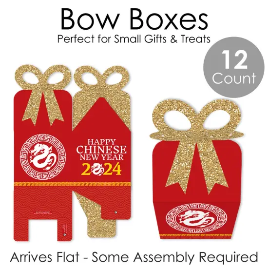 Big Dot of Happiness Chinese New Year - Square Favor Gift Boxes - 2024 Year of the Dragon Bow Boxes - Set of 12 Red {7}