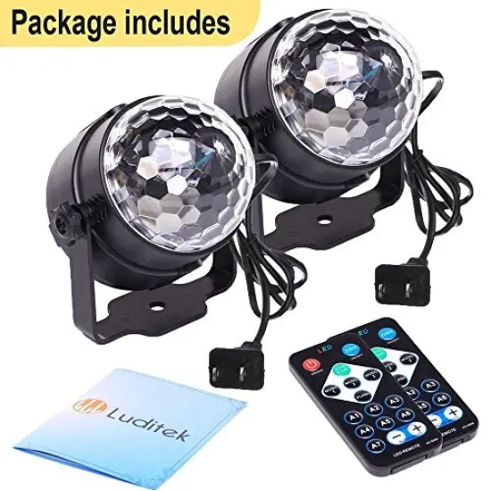 [2-Pack] RGB Disco Ball Lights with Remote Control, Sound Activated DJ Lighting, Strobe Lamps with 7 Modes for Home, Dance Parties, Bars, Karaoke, Christmas, Weddings, and Clubs {2}