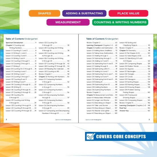 Spectrum Math Kindergarten Workbooks, Activity Book for Kids Ages 5-6 Covering Addition, Subtraction, Place Value, Shapes, Counting, and More, Mathematics Classroom or Homeschool Curriculum {2}
