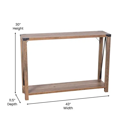 Merrick Lane Green River Modern Farmhouse Engineered Wood Sofa Table and Powder Coated Steel Accents Rustic Oak {5}