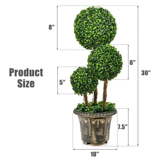 30 Inch Artificial Topiary Triple Ball Tree Indoor and Outdoor UV Protection {4}