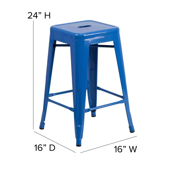 Emma and Oliver Kam Backless Metal Indoor-Outdoor Stool with All-Weather Polystyrene Seat Blue/Teal-Blue {5}